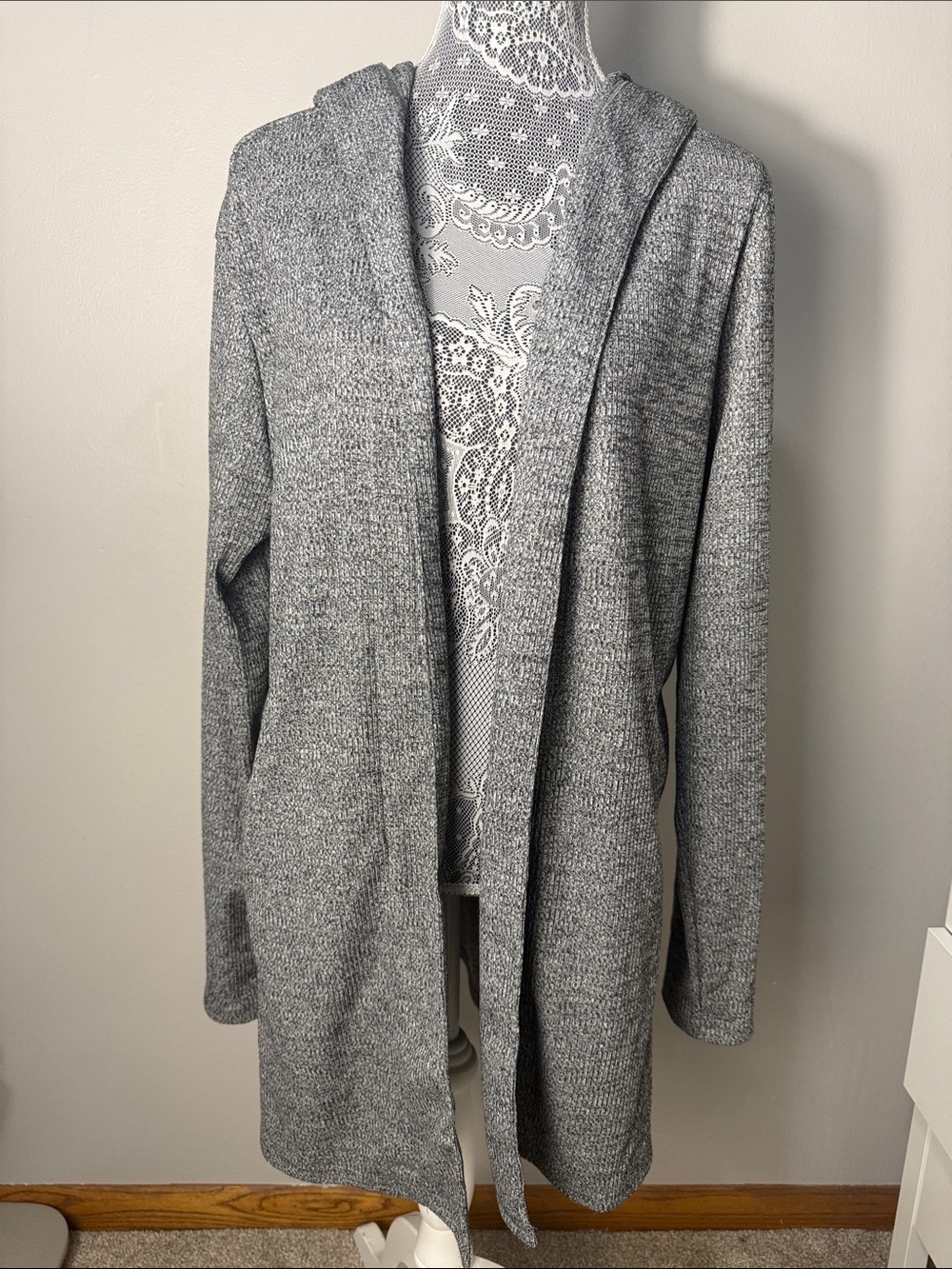 Forever21 Cozy Open-Front Hooded Cardigan Sweater - Gray